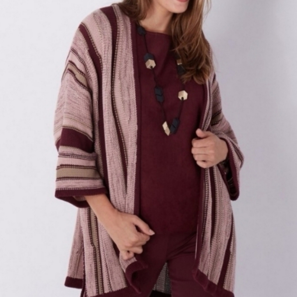 Wynne collection layers large cotton knit mixed stitch Intarsia cardigan